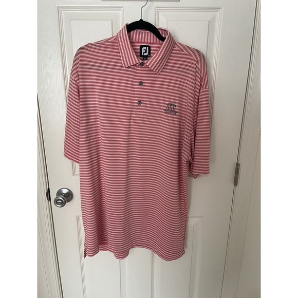 FootJoy Fords Colony Country Club Pink White Stripe Polo Golf Shirt Mens XL - Picture 1 of 7